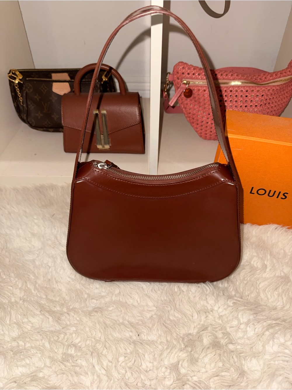 BY FAR Brown Leather Shoulder Bag